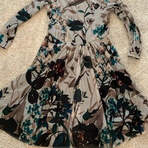 Ermanna Dress Women's Size 44 EU Gray Multicolor Watercolor Floral Mesh Zip Up